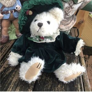 Pickford Bear Of Love Brass Button Bianca Jointed Plush Green Velvet Dress 11”